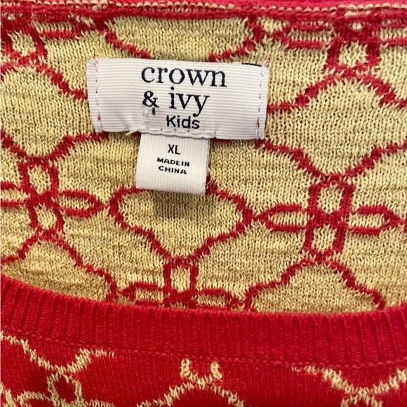 Crown & Ivy Kids Christmas Sweater Girls Size Extra Large Red Gold - Picture 3 of 6